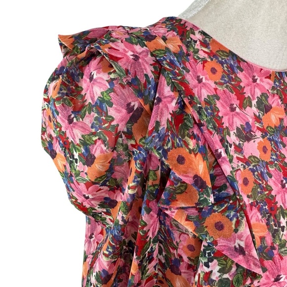 Zara Floral Ruched Ruffle Mini Dress Size S - Picture 5 of 16